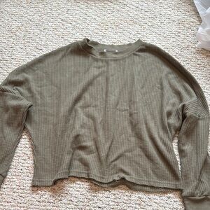 Green Cropped Ribbed Sweatshirt